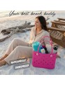 Madosh EVA Beach Tote Bag for Women - Waterproof Rubber Open Top Pool Bag - Washable Sandproof Large Travel Basket - Durable Gym, Shower & Boat Utility Handbag (13.5" x 12")(Pink)